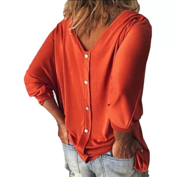 Button-Back Long Sleeve T Shirt