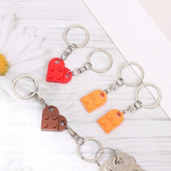 2 Pcs Couples Love Toy Brick Heart Keychain