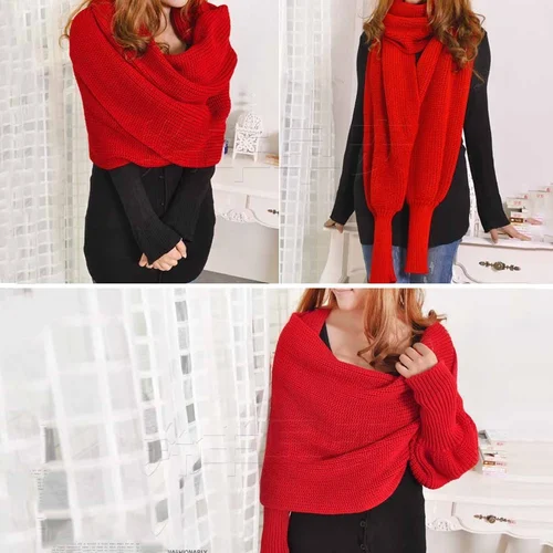 Trendy Knitted Sweater Scarf With Sleeves