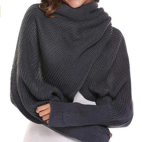 Trendy Knitted Sweater Scarf With Sleeves