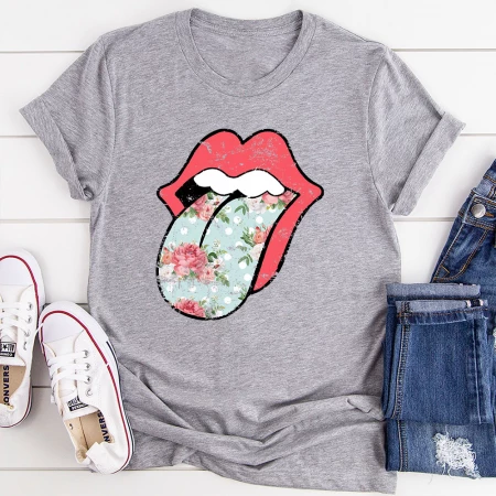 Hippie Floral Tongue T Shirt