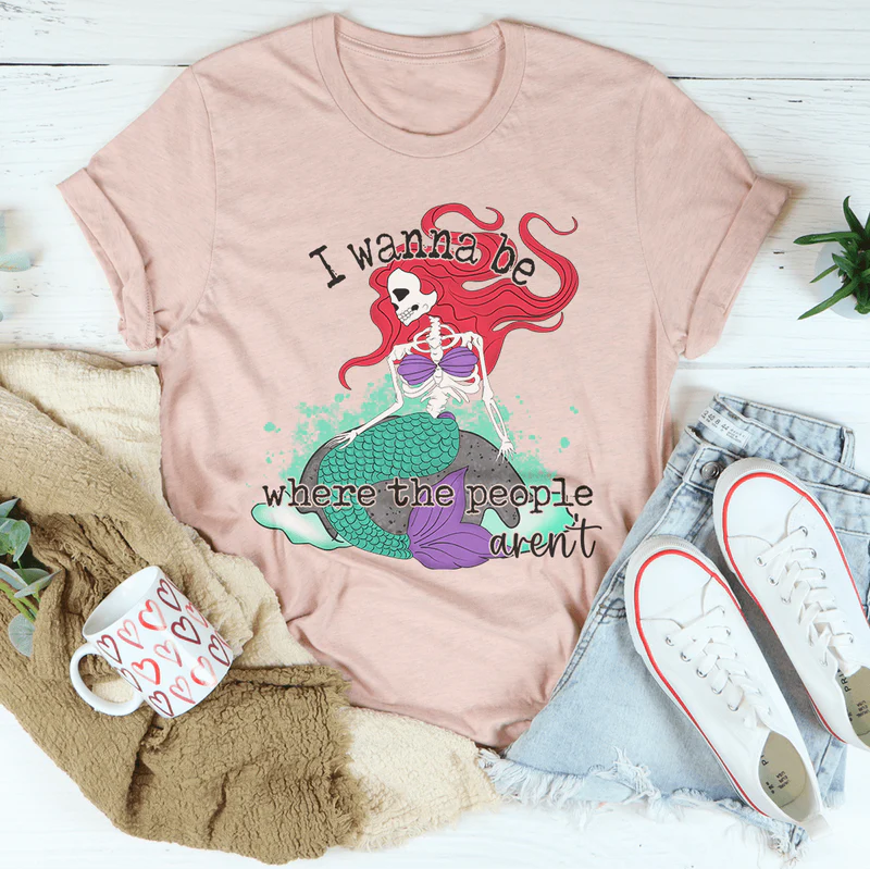 I Wanna Be Where The People Aren't Skull Mermaid Tee