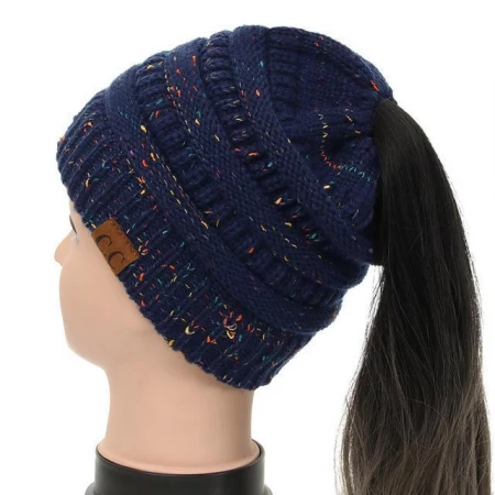 Soft Knit Ponytail Confetti Beanie