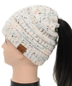 Soft Knit Ponytail Confetti Beanie