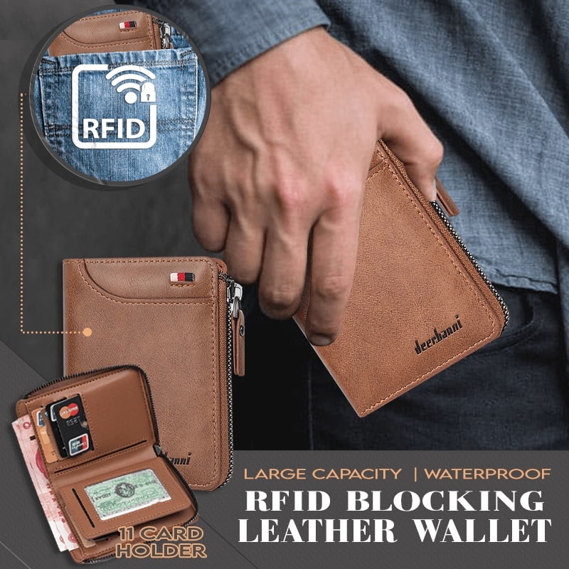 Large Capacity Waterproof RFID Blocking Leather Wallet