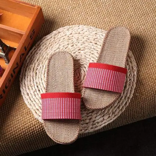 Linen Open Toe Slippers