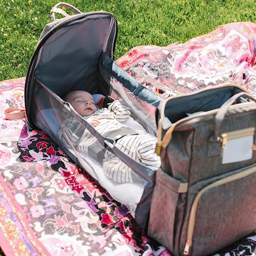 Multifunctional 3 in 1 Baby Diaper Bag With Bed (Waterproof Exterior)