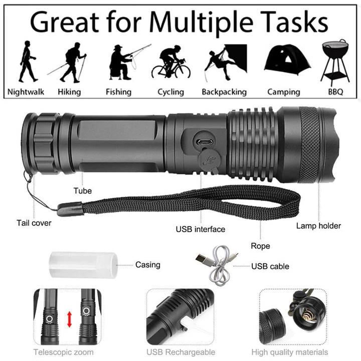 LED Rechargeable Tactical Laser Flashlight 90000 High Lumens