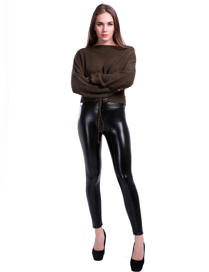 S-shaped PU Leather Leggings