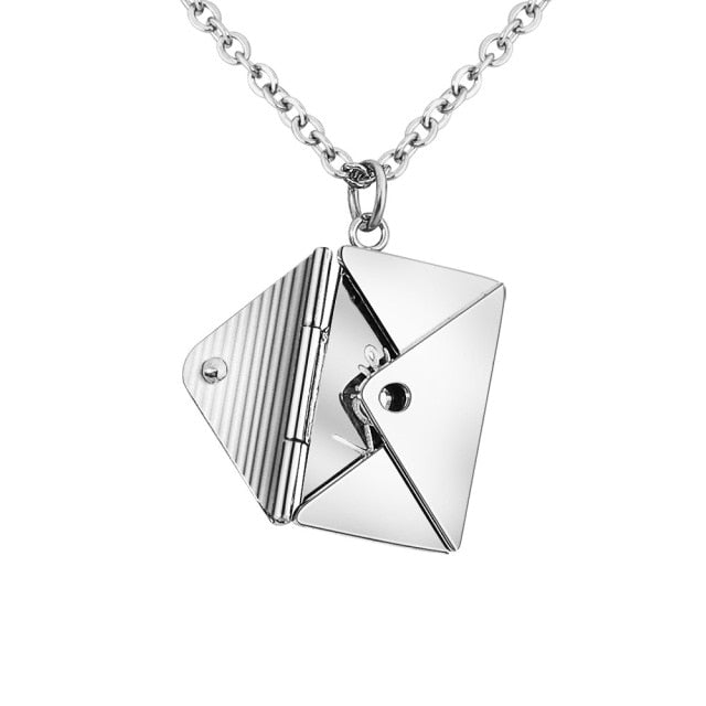 Personalized Silver Envelopev Necklace with Engraved Insert