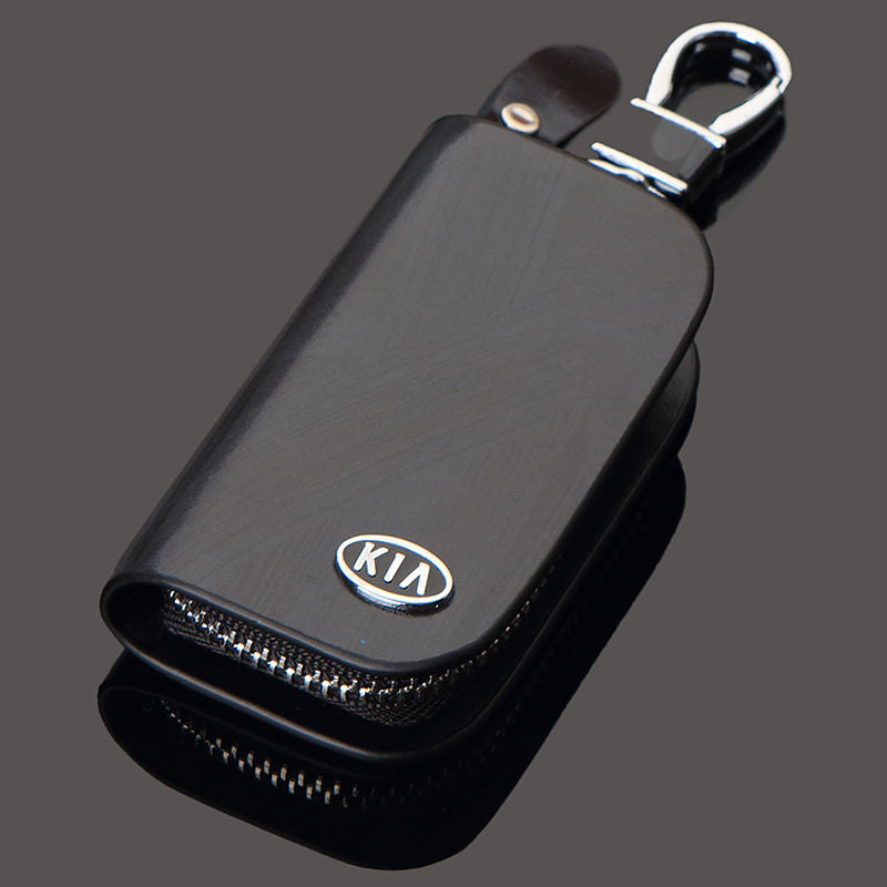 Car Logo Leather Wood Texture Car Key Case