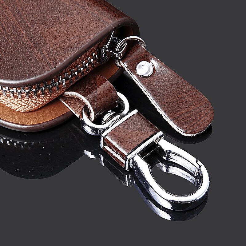 Car Logo Leather Wood Texture Car Key Case