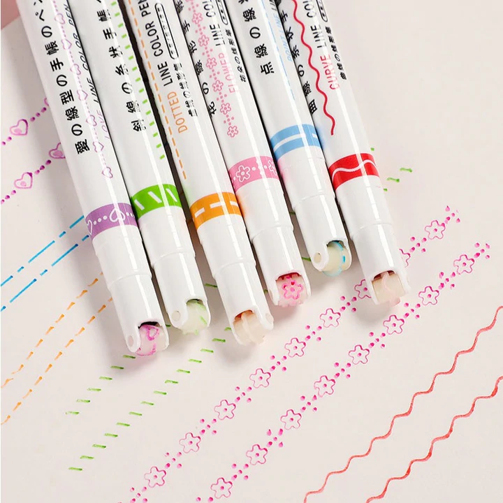 Dual Tip Pens with 6 Different Curve Shapes Fine Tips (6 PCS)