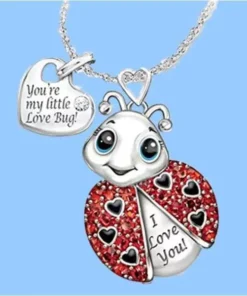 Silver Pink Ladybug Necklace