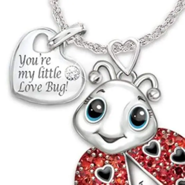 Silver Pink Ladybug Necklace