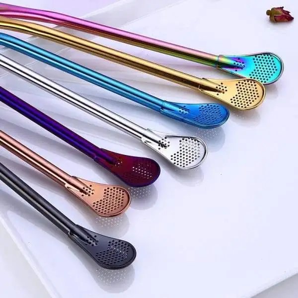 Stainless Steel Stirring Spoon With Filter Straw