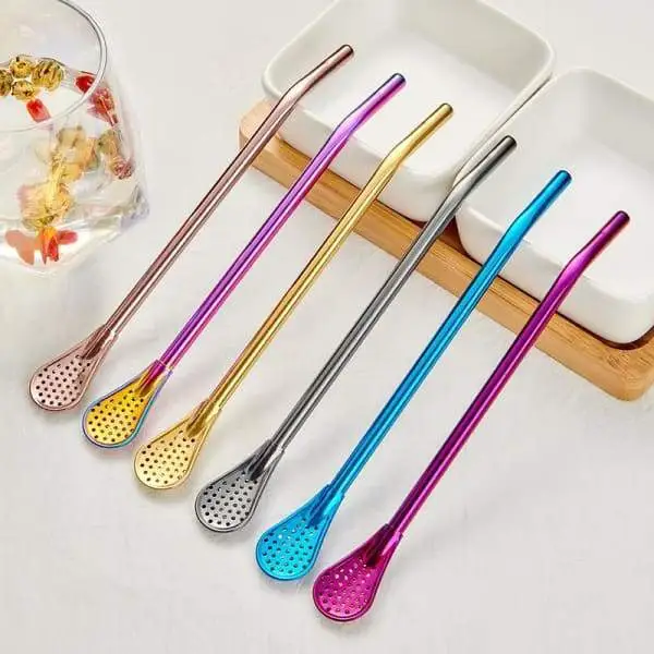 Stainless Steel Stirring Spoon With Filter Straw