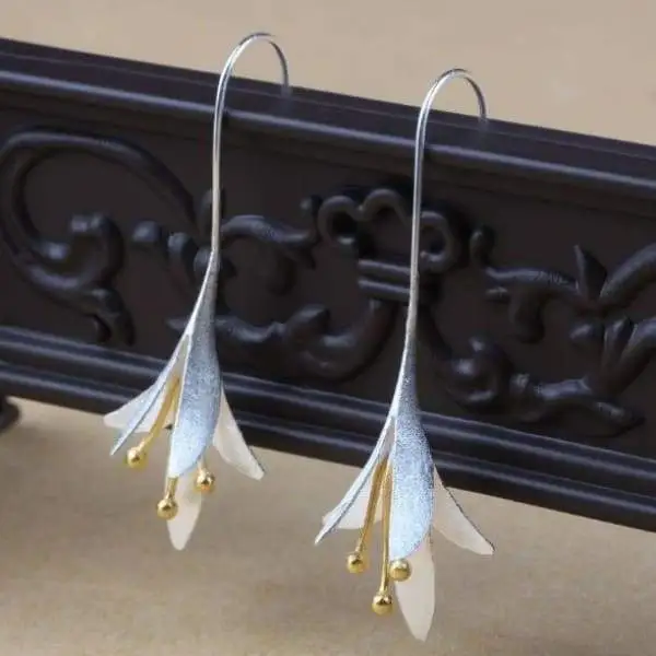 Sterling Silver Lily Flower Drop Earrings