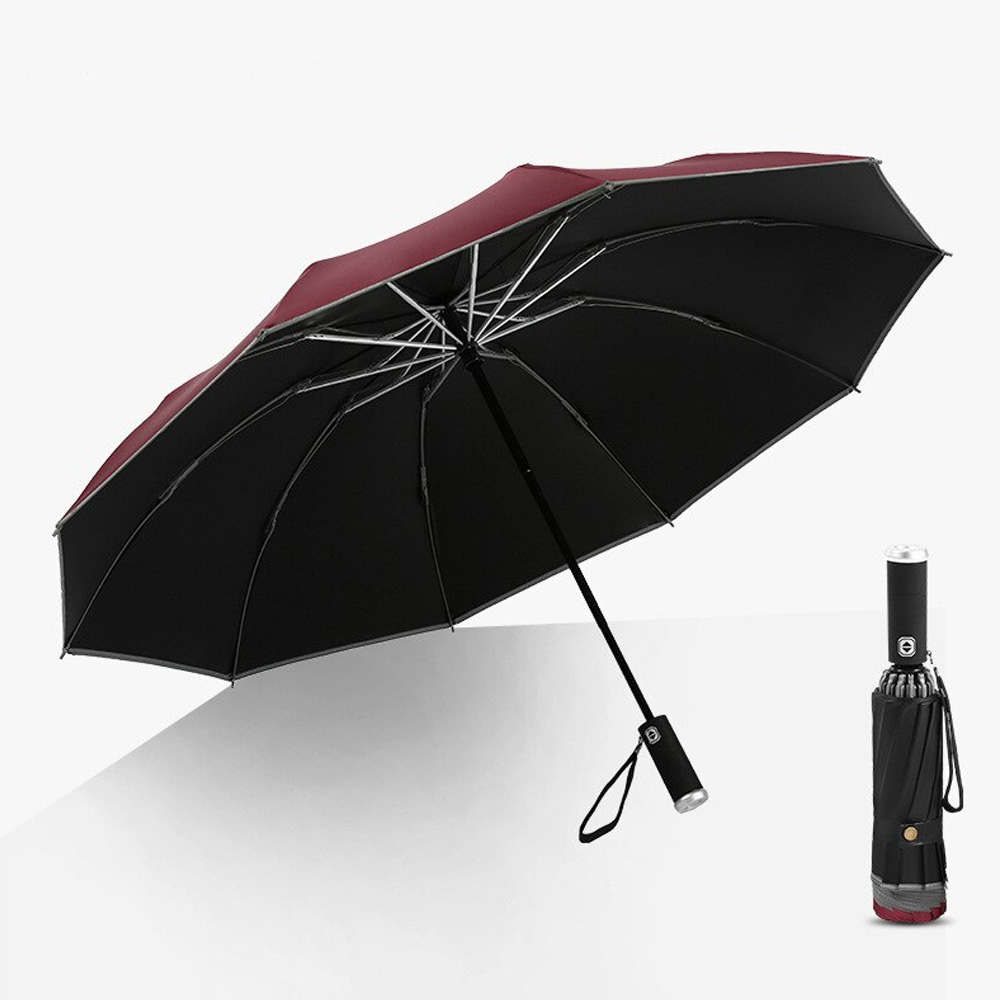 Windproof LED Inverted Umbrella with Reflective Stripe & Reverse Folding