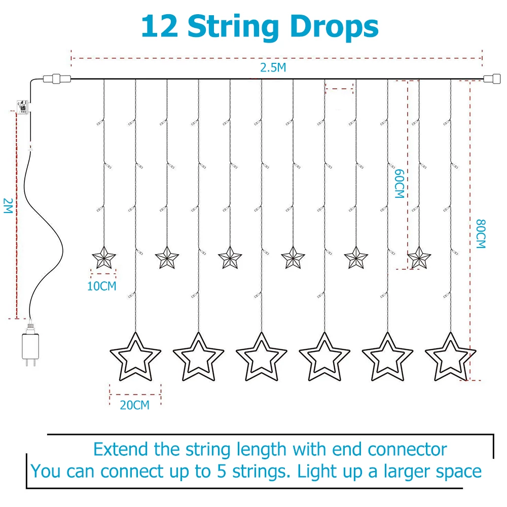 LED Star Curtain String Lights